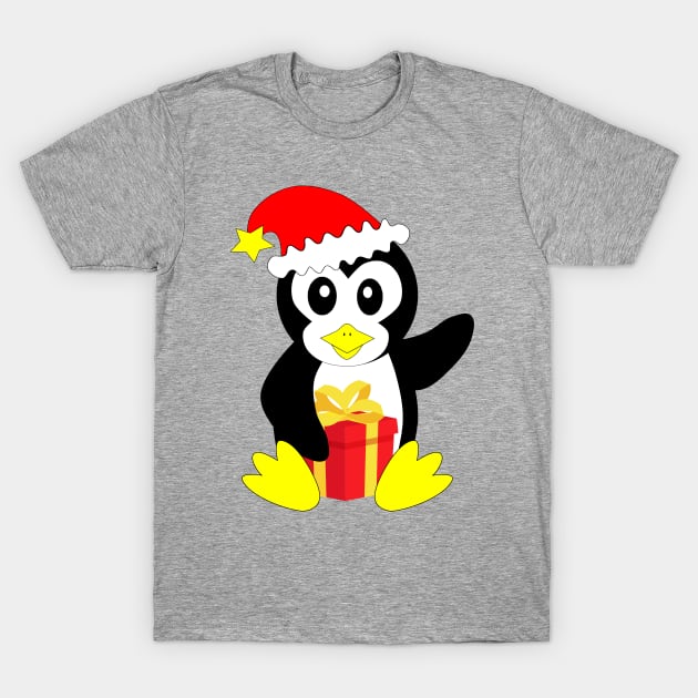 Cute penguin with christmas present T-Shirt by MarionsArt